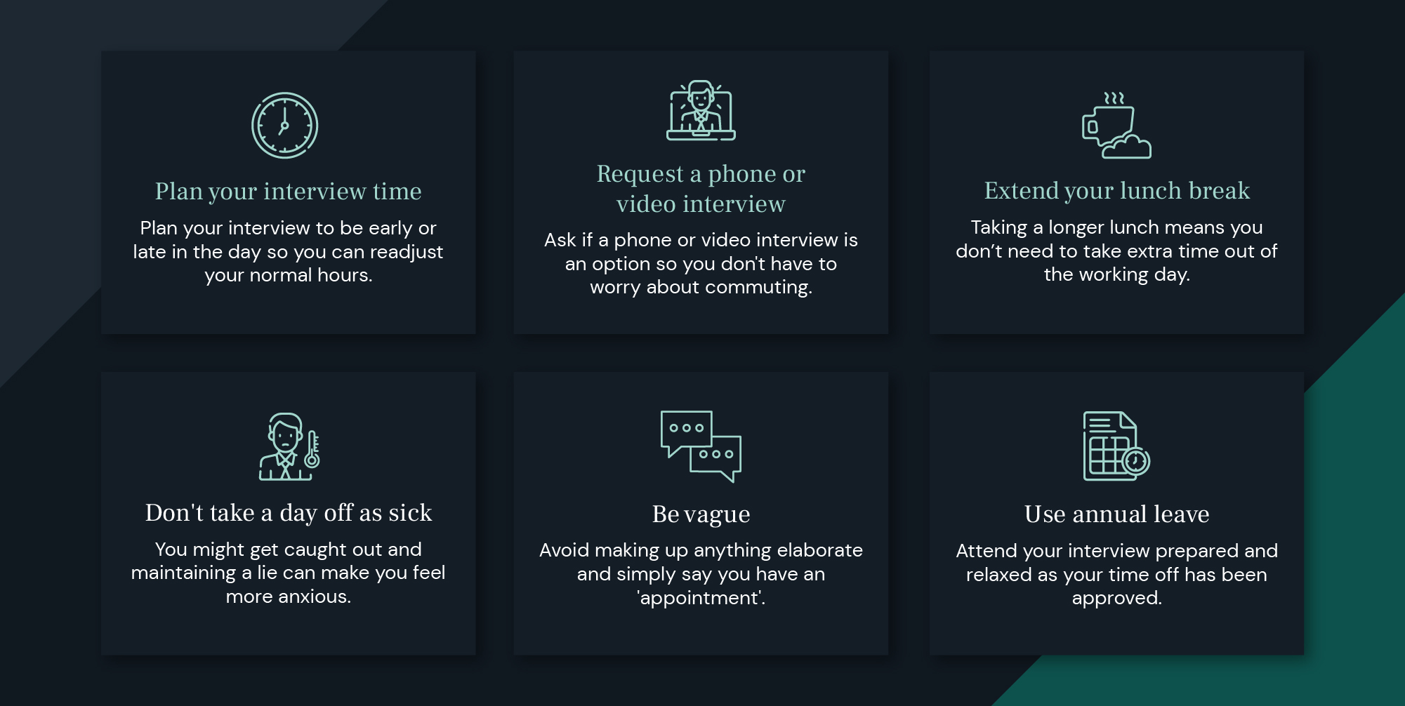 tips for getting time off for an interview infographic on black background